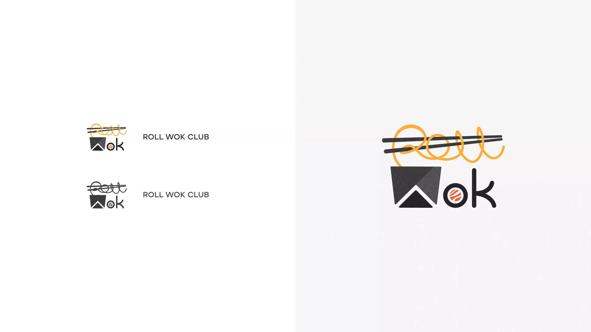 Разработка логотипа суши-бара «Roll Wok Club» в Щёкино