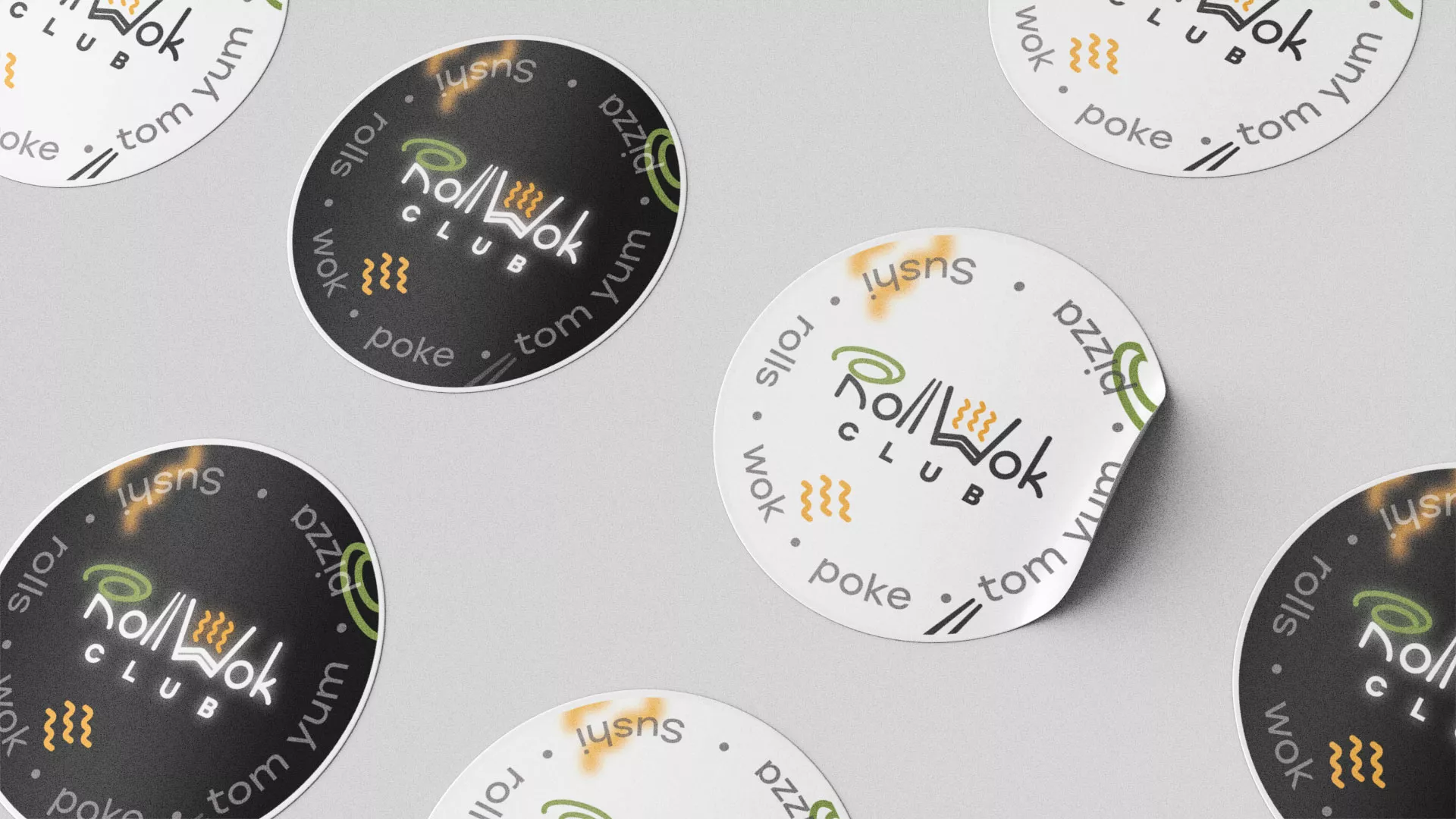 Разработка наклеек для суши-бара «Roll Wok Club» в Щёкино